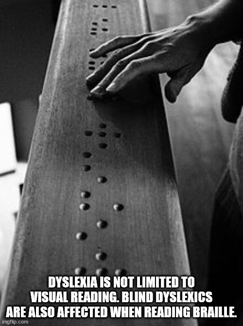 Dyslexia Is Not Limited To Visual Reading. Blind Dyslexics Are Also Affected When Reading Braille. imgflip.com