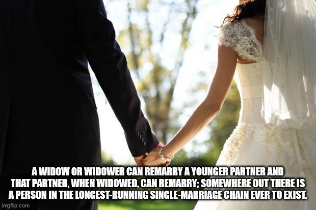 shower thoughts - A Widow Or Widower Can Remarry A Younger Partner And That Partner, When Widowed, Can Remarry, Somewhere Out There Is A Person In The LongestRunning SingleMarriage Chain Ever To Exist. imgflip.com