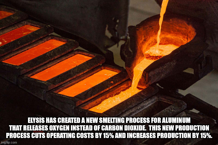 heat - Elysis Has Created A New Smelting Process For Aluminum That Releases Oxygen Instead Of Carbon Dioxide. This New Production Process Cuts Operating Costs By 15% And Increases Production By 15%. imgflip.com