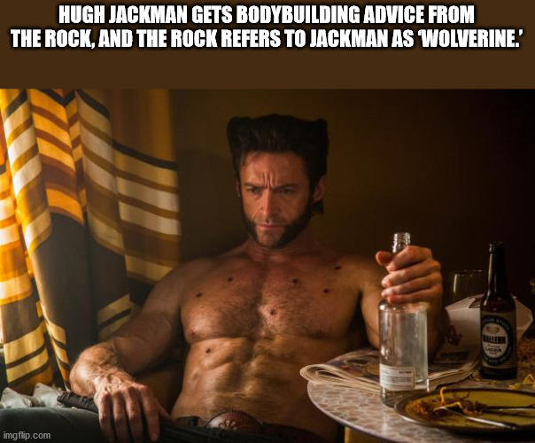 super hero facts - hugh jackman hot wolverine - Hugh Jackman Gets Bodybuilding Advice From The Rock, And The Rock Refers To Jackman As Wolverine.' imgflip.com