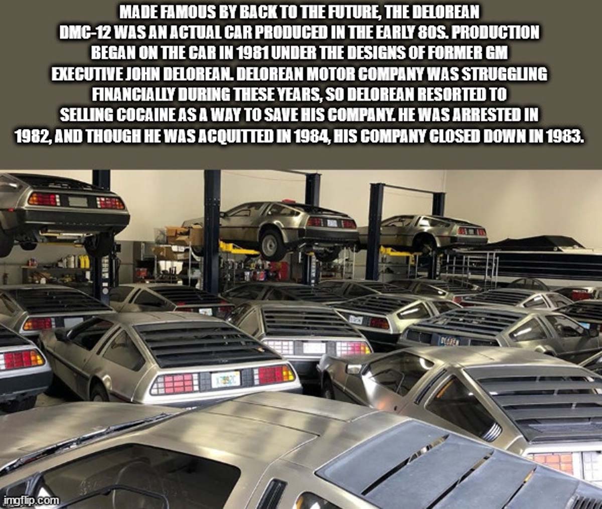 deloreans in garage meme - Made Famous By Back To The Future, The Delorean Dmc12 Was An Actual Car Produced In The Early 80S. Production Began On The Car In 1981 Under The Designs Of Former Gm Executive John Delorean. Delorean Motor Company Was Struggling