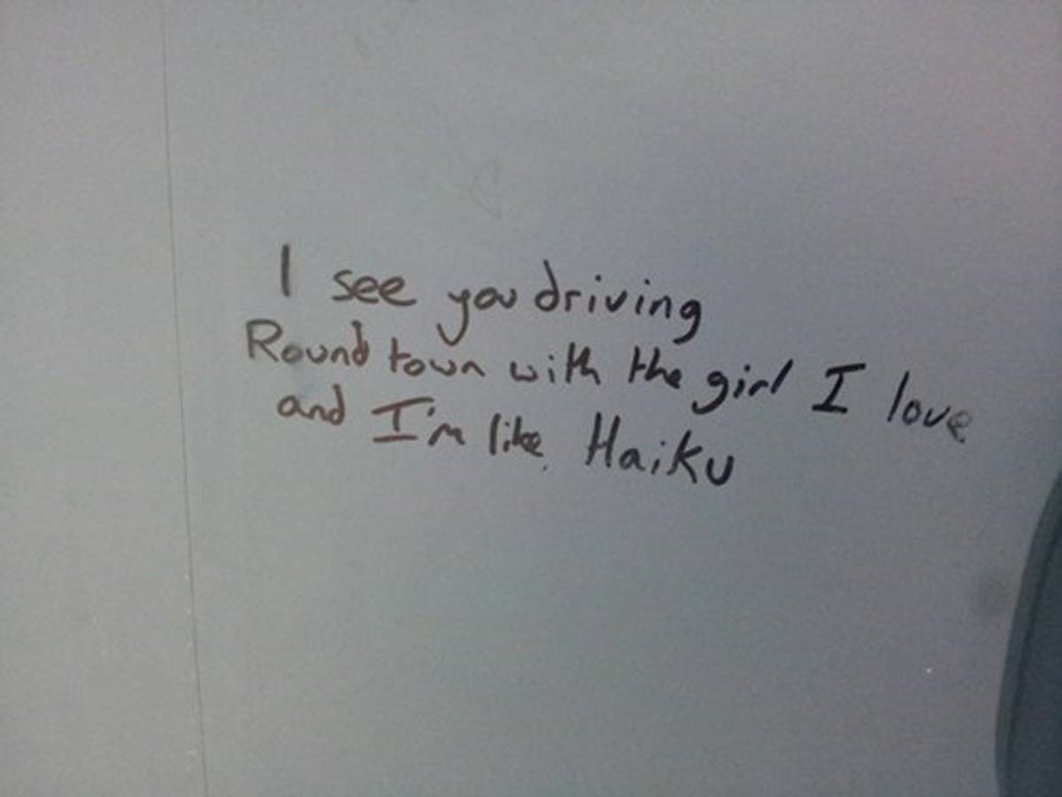 handwriting - I see Round town with the girl I love you driving and I'm Haiku