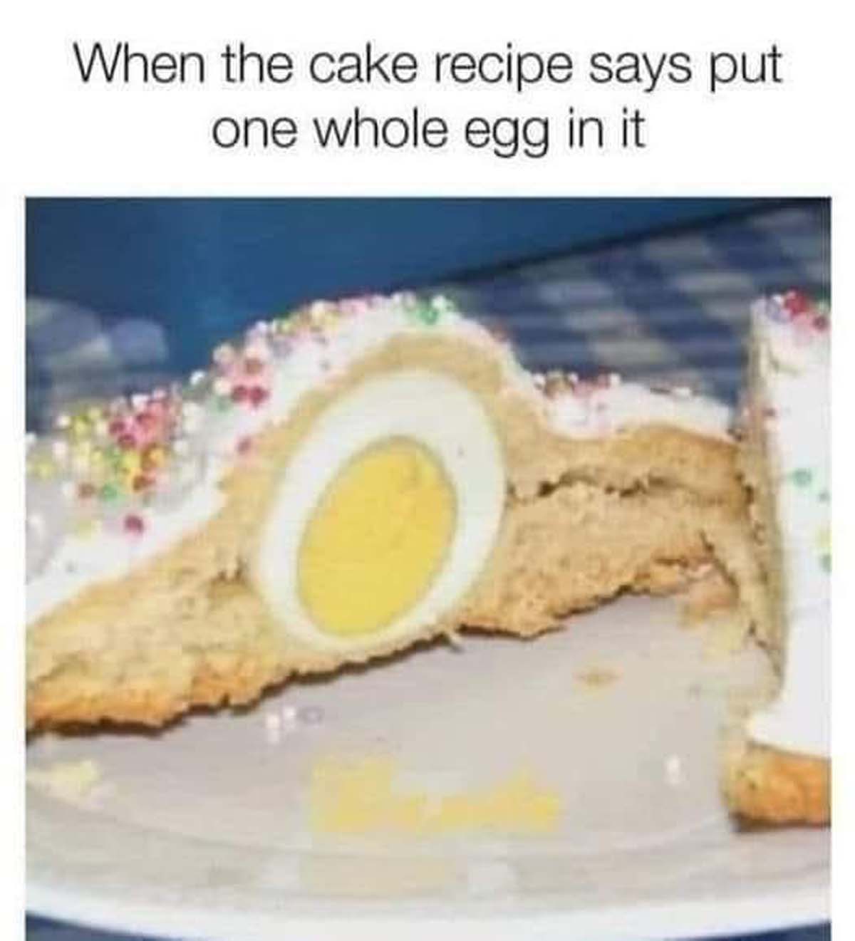 recipe meme - When the cake recipe says put one whole egg in it