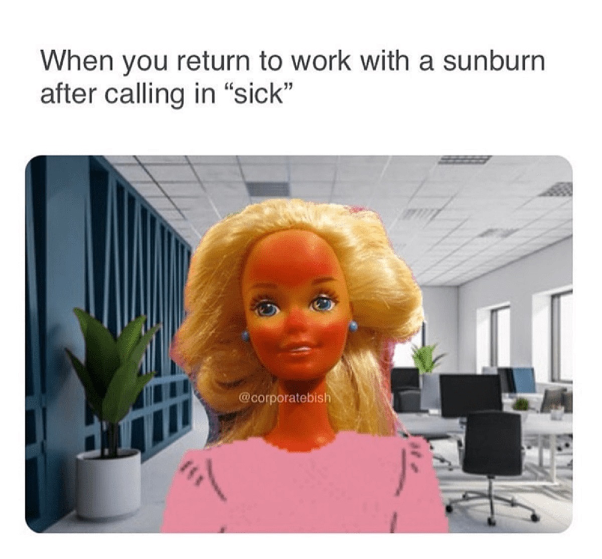 office interior colour combination - When you return to work with a sunburn after calling in "sick"