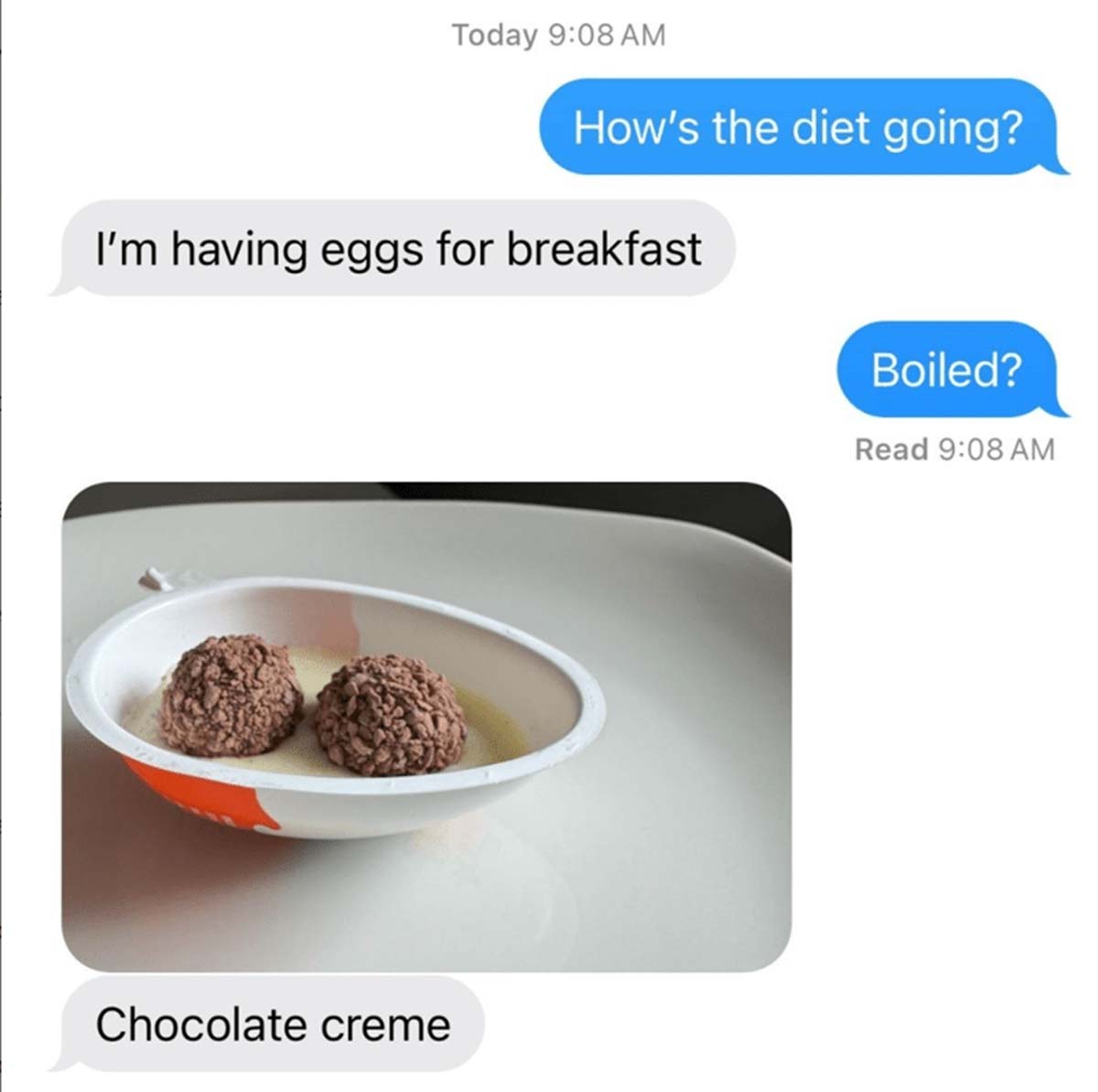 chokladboll - Today How's the diet going? I'm having eggs for breakfast Boiled? Read Chocolate creme