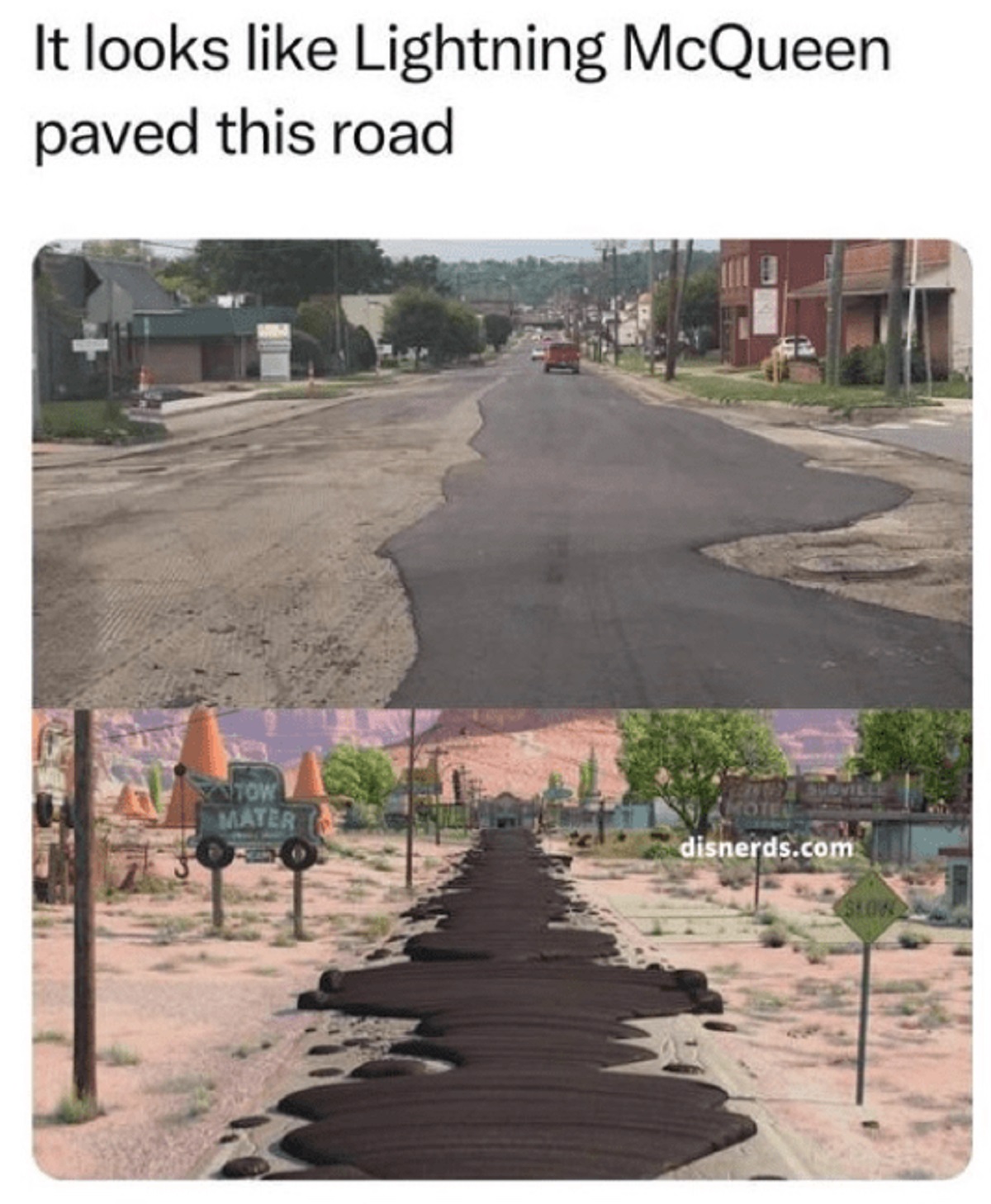 lightning mcqueen road - It looks Lightning McQueen paved this road Tow Mater disnerds.com Slow