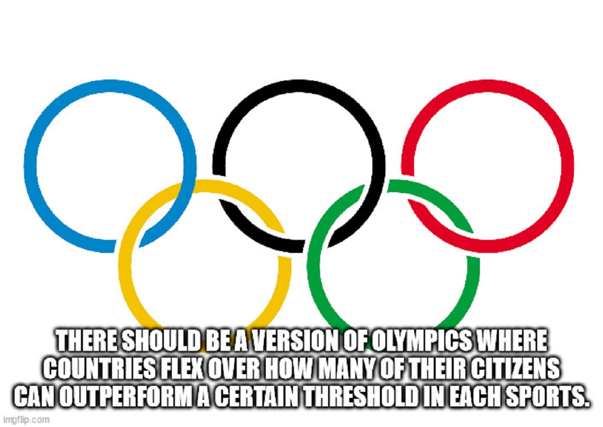 shower thoughts - olympic rings hd - S There Should Be A Version Of Olympics Where Countries Flex Over How Many Of Their Citizens Can Outperform A Certain Threshold In Each Sports. imgflip.com