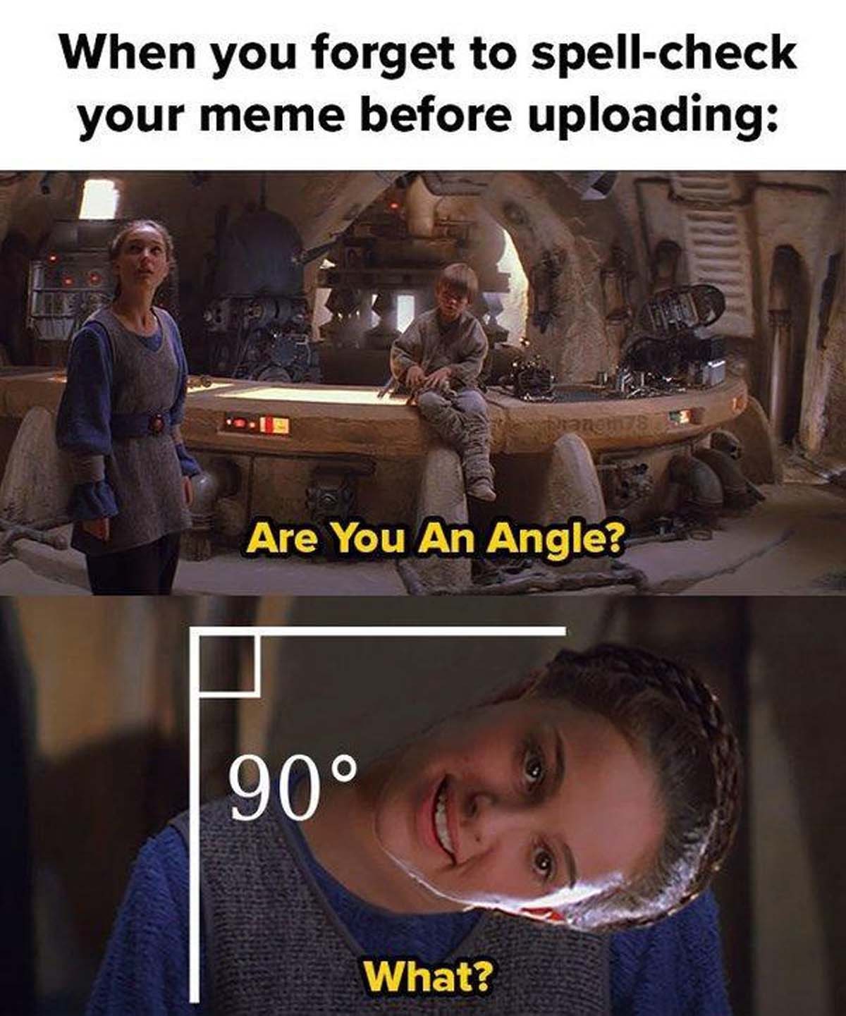 you an angle meme - When you forget to spellcheck your meme before uploading Are You An Angle? 90 What?