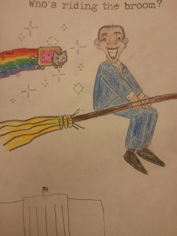 I work at an elementary school. today we colored a halloween picture that only has a broom on it. this was my entry.