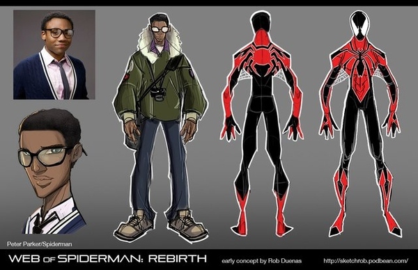 fanart miles morales design - Peter ParkerSpiderman Web Of Spiderman Rebirth early concept by Rob Duoras