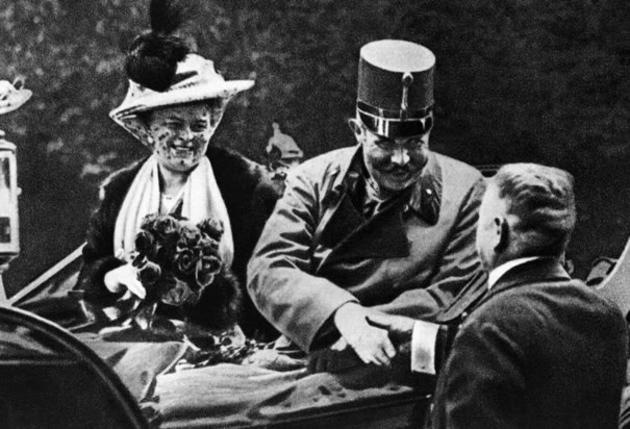 Archduke Franz Ferdinand with his wife on the day they were assassinated by Gavrilo Princip. Sarajevo, Bosnia and Herzegovina June 28, 1914. These assassinations were a contributing factor to the start of World War I.