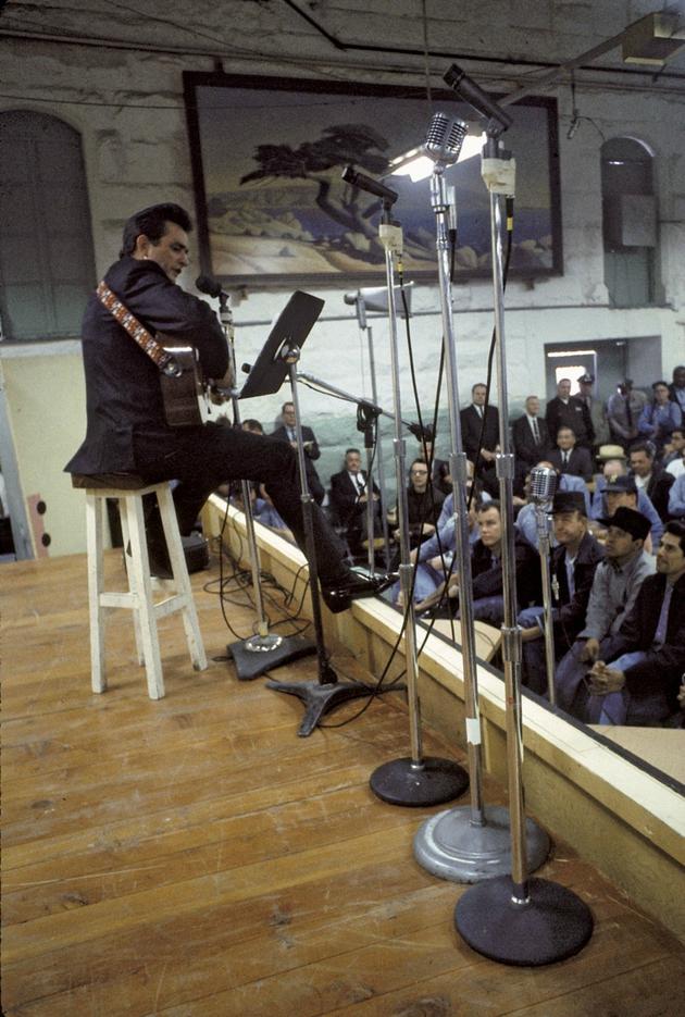 Johnny Cash performing for prisoners at Folsom Prison. January 13, 1968.