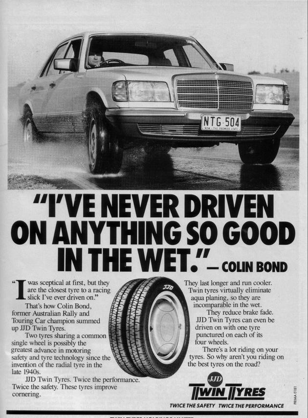 An old advertisement of 'twin tires'. Pretty interesting concept.