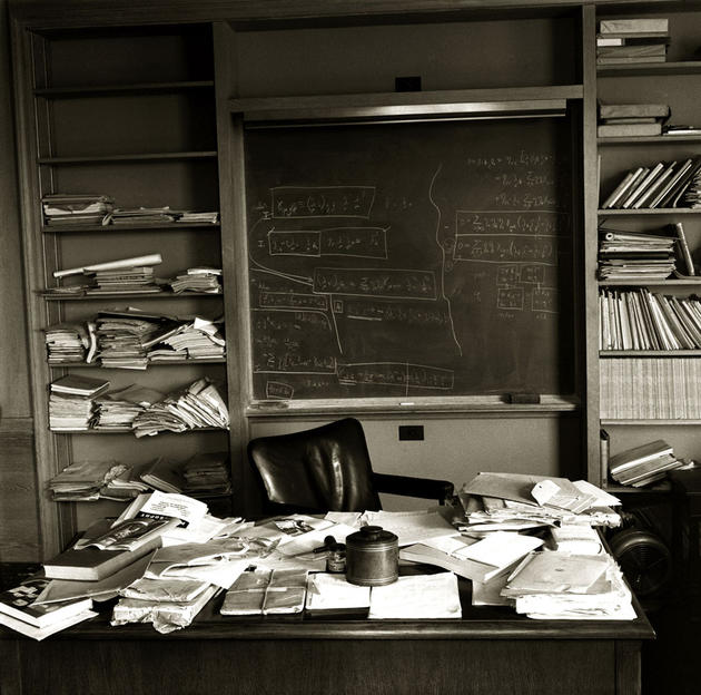 Einstein's office at the Institute for Advanced Study in Princeton, New Jersey, photographed on the day of his death, April 18, 1955.
