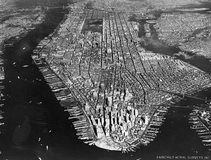 Aerial view of New York City, looking north, on December 16, 1951.