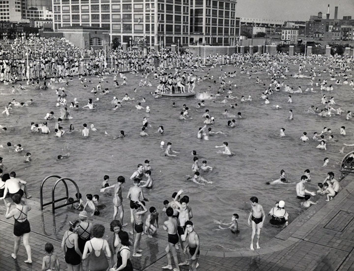 Red Hook Swimming Pool, Clinton, Bay  Henry Streets, Brooklyn. Bathers as far as the eye can see.