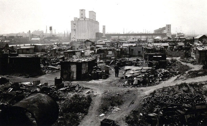 A Hooverville in Brooklyn, ca. 1930-1932. The area is now Red Hook Park in Brooklyn.