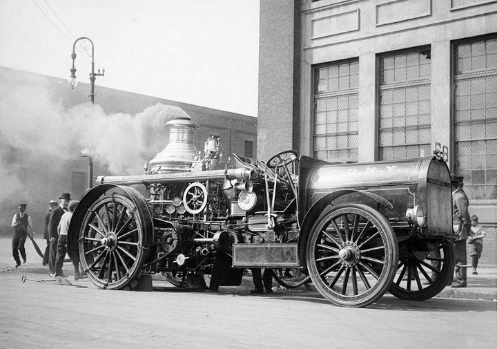 New York Fire Department demonstration of a steam pumper converted from horse-drawn to motor-driven, at 12th Avenue and 56th Street.