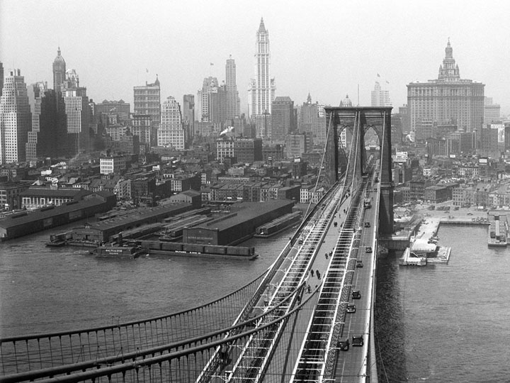 A view of the city from the Brooklyn Tower of the Brooklyn Bridge, on April 24, 1933.