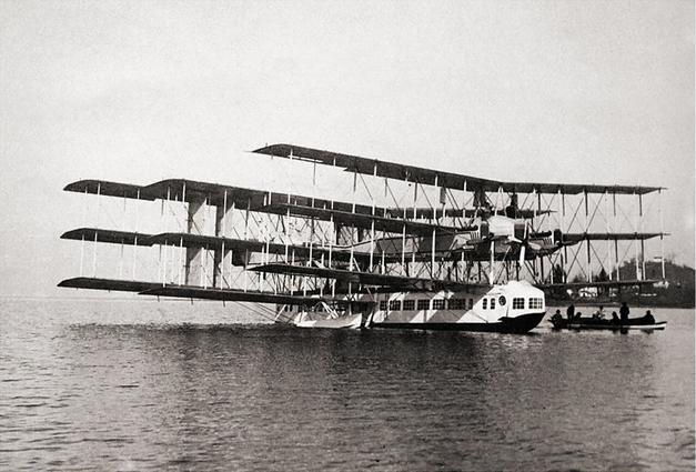 The Caproni Ca.60 Noviplano was a nine-wing flying boat intended to be a prototype for a 100-passenger trans-atlantic airliner. The prototype only made one short flight on 4 March 1921 over Lake Maggiore in Italy. The aircraft attained an altitude of only 18 m 60 ft, then dived and crashed, breaking up on impact. The pilot escaped unscathed.