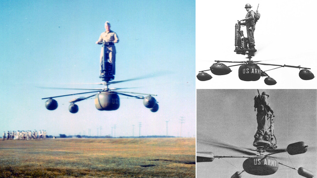 De Lackner HZ-1 Aerocycle flying platform, designed to carry one soldier to reconnaissance missions 1954.