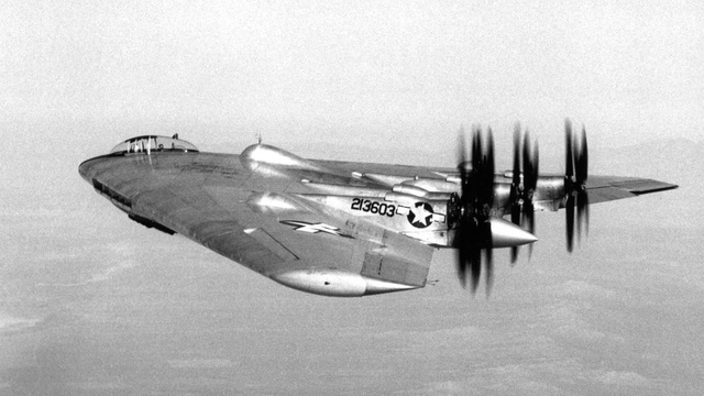 Northrop XB-35, an experimental flying wing heavy bomber developed for the United States Army Air Forces during and shortly after World War II. Photo: U.S. Air Force