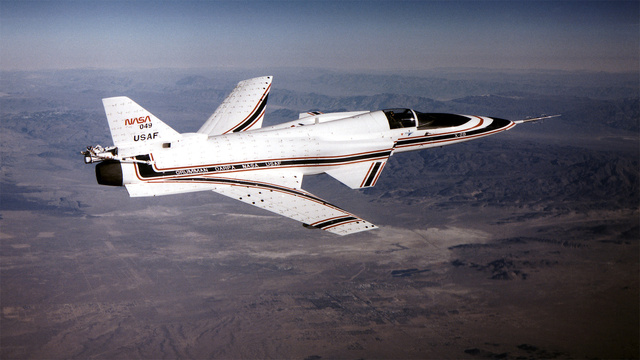 X-29 forward swept wing jet plane, flown by the NASA Dryden Flight Research Center, as a technology demonstrator 1984  1992.
