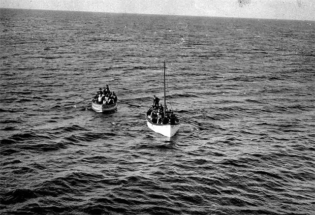 Survivors of the RMS Titanic approach the RMS Carpathia on April 15, 1912. The New York Times
