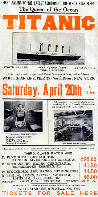 A poster prepared by the White Star Lines New York office to promote the RMS Titanics return trip from New York, scheduled for April 20, 1912. The New York Times