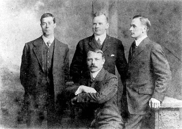 Officers who survived the sinking of the RMS Titanic are pictured in an undated photo. From left: Fifth Officer Harold G. Lowe, Second Officer Charles H. Lightoller, Third Officer Herbert J. Pitman seated and Fourth Officer Joseph G. Boxhall. The New York Times