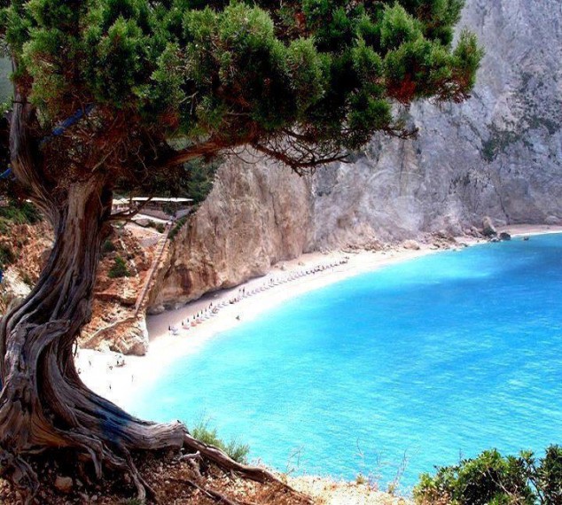 Lefkada Island, Greece A place famous for its impressive coastline with the white sand beaches and the turquoise waters.