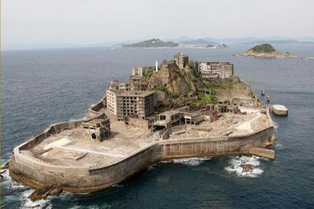 Hashima Island near Nagasaki , Japan You might recognize this island. Serves as the secret headquarters of Roul Silva the villain played by Javier Bardem in James Bond movie Skyfall. In the reality at the turn of 20th century was a busting coal-mining town owned by the Mitsubishi Corporation.