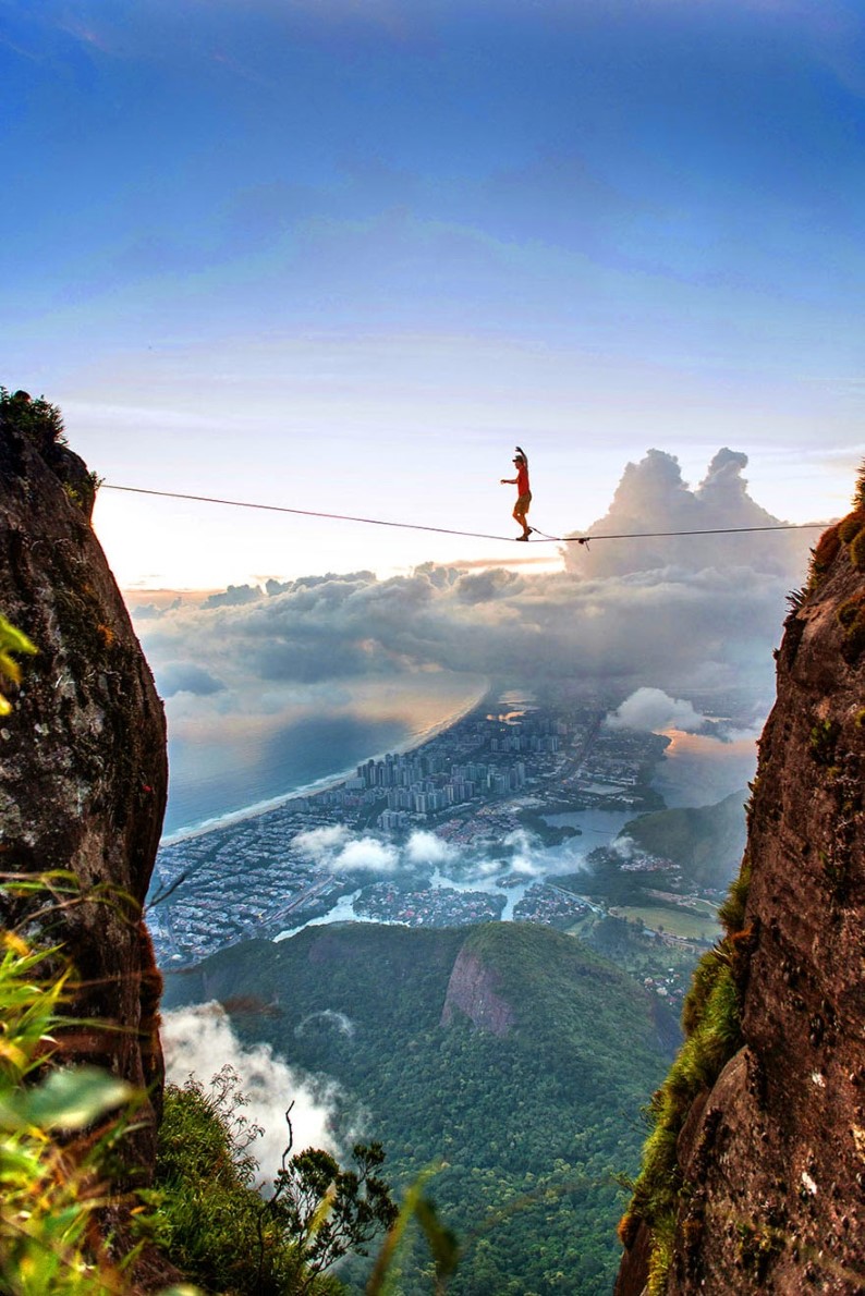 2. Pedra da Gavea Highline, Brazil Brian Mosbaugh walks the Pedra de Gavea highline, high over the city of Rio de Janeiro, Brazil.