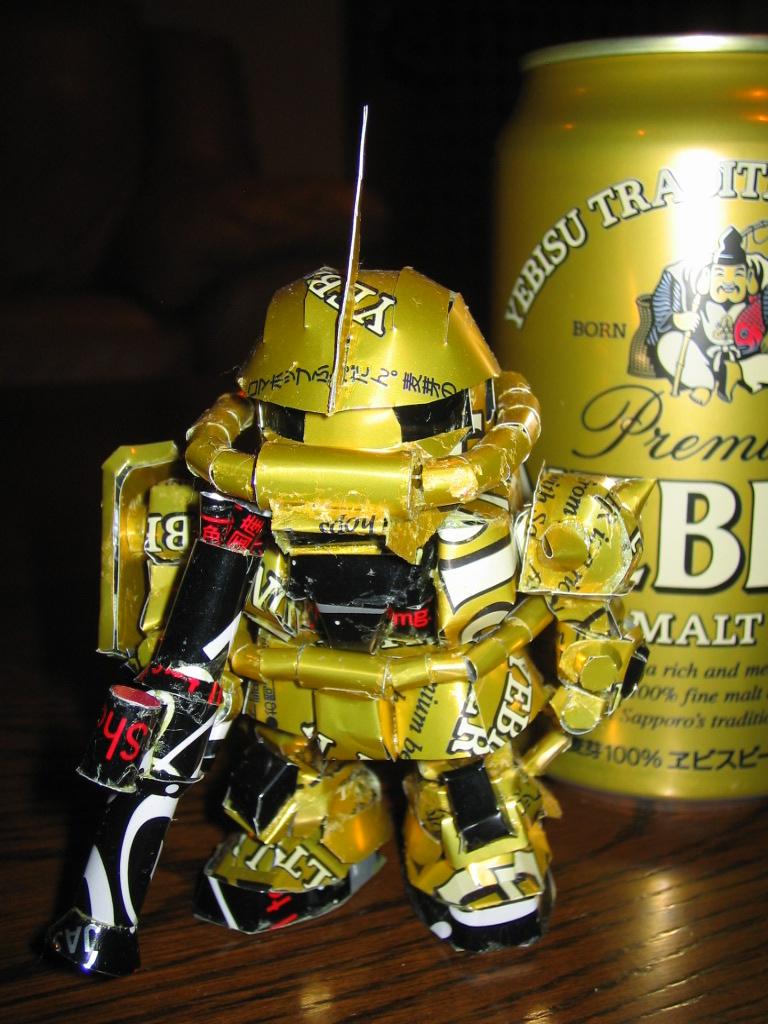 sculptures made of beer and soda cans