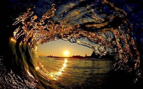 View of the sunset from inside the wave.