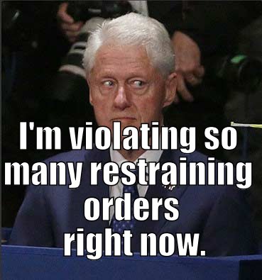 Clinton realizes he's in violation.