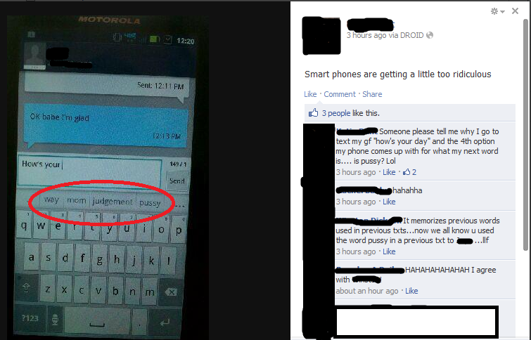 Girl fails on facebook with picture of her phone text