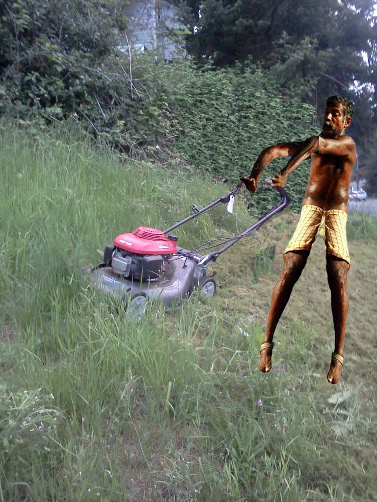mowing grass