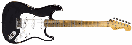 Blackie  Stratocaster hybrid: 959,500 Clapton bought six vintage strats from guitar shop in Texas with the price of each one hundred dollars. He gives 3 to George Harrison, Pete Townshend and Steve Winwood. Then he uses 3 others and that is named Blackie. Clapton first played Blackie in January 1973 and continued playing until 1985
