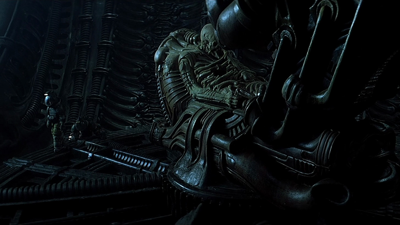 The space jockey prop was 26 feet tall and was designed and painted by H.R. Giger himself, who was disappointed he couldn't put any finishing touches on it by the time filming came about for the scene.