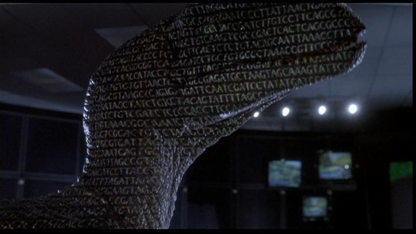 My favorite shot from the film. Raptor with DNA sequences reflecting on it