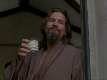 The Dude drinks nine White Russians during the course of the movie. He drops one of them at Jackie Treehorn's mansion.