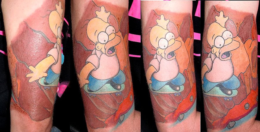 Homer Simpson jumping Springfield gorge tattoo
