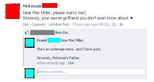number - McKenzie Dear Mac Miller, please marry me Sincerely, your secret girlfriend you don't even know about Comment. Un Post 7 hours ago near Hill City, Sd this. Dear Mac Miller, Frank She's an underage minor, and I have guns. Sincerely, McKenzie's Fat