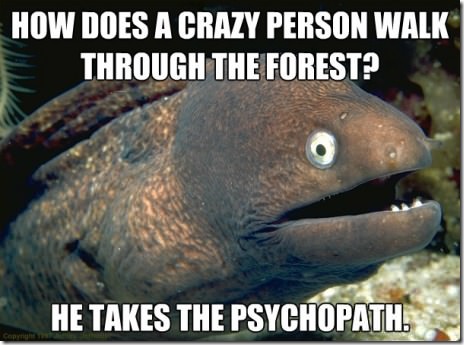memes - pilatus - How Does A Crazy Person Walk Through The Forest? He Takes The Psychopath.