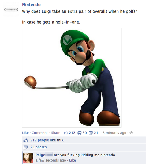 mario golf toadstool tour luigi - Nintendo Nintendo Why does Luigi take an extra pair of overalls when he golfs? In case he gets a holeinone. 212 Q30 P 21.3 minutes ago. Comment . 212 people this. 21 Paige are you fucking kidding me nintendo a few seconds