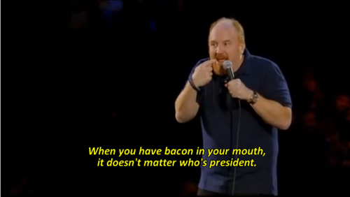louis ck quote - When you have bacon in your mouth, it doesn't matter who's president.