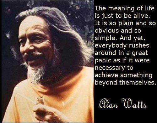 alan wilson watts - The meaning of life is just to be alive. It is so plain and so obvious and so simple. And yet, everybody rushes around in a great panic as if it were necessary to achieve something beyond themselves. Alan Walls