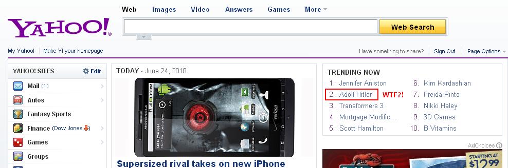 Hitler is now trending on Yahoo!, but why?