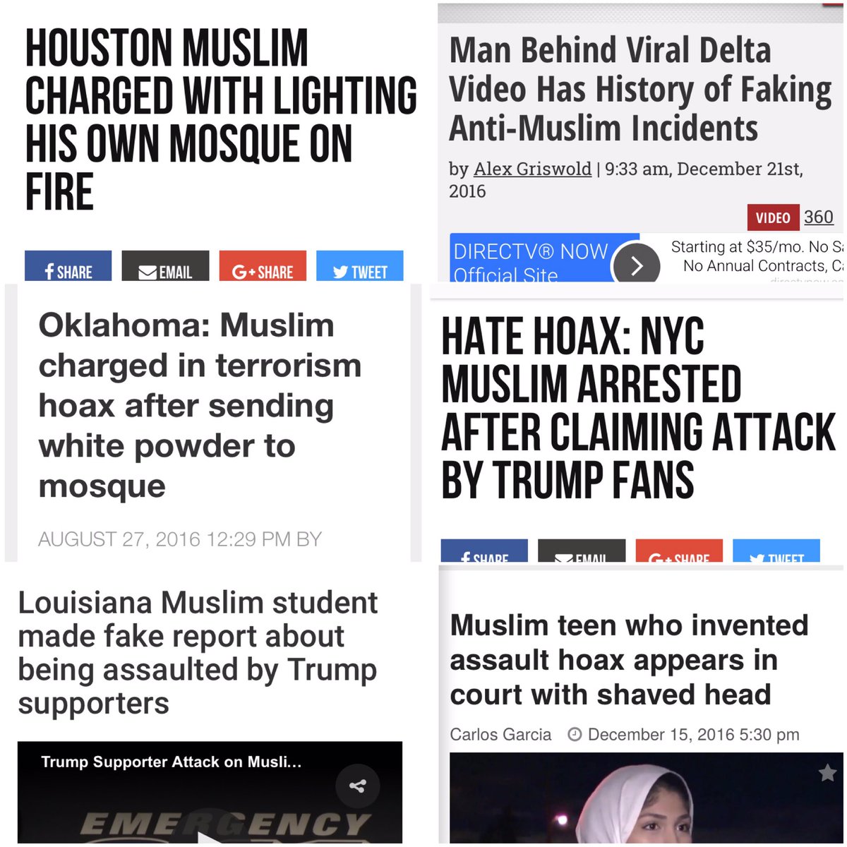 hoax web page - Houston Muslim Man Behind Viral Delta Charged With Lighting Video Has History of Faking His Own Mosque On AntiMuslim Incidents Fire by Alex Griswold | , December 21st, 2016 Video 360 Directv Now Starting at $35mo. No Si Official Site No An